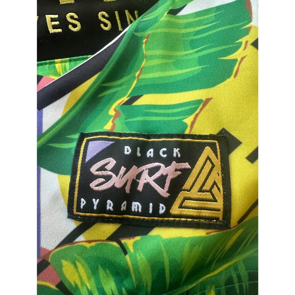 Black Pyramid Mens Tropical Banana Leaf Polo Shirt Multicolor Streetwear Medium - Picture 6 of 8